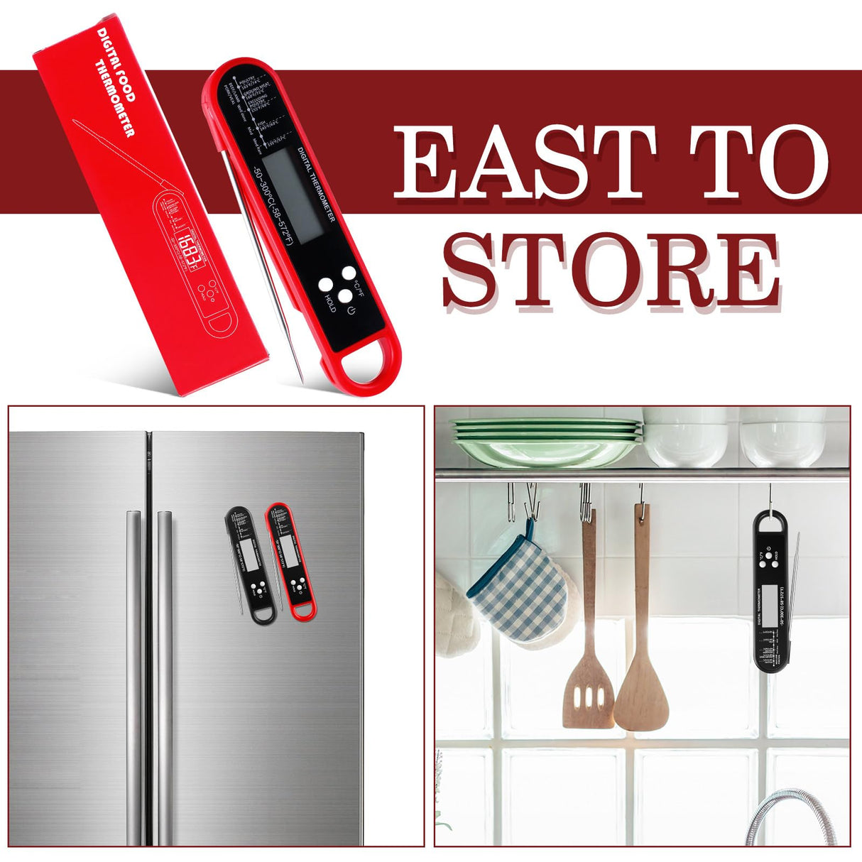 Xuhal 6 Pieces Digital Food Thermometer for Grill Cooking Instant Read Meat Thanksgiving Day Kitchen BBQ Waterproof Thermometer with Foldable Probe Magnet Calibration Turkey Outdoor Fry Xuhal