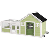 PawHut Rabbit Hutch, Outdoor Rabbit Cage or Guinea Pig Cage with Asphalt Roof, Handle, Wheels, 64 Inch Wooden Bunny Cage for Small Animals, Multicolor PawHut