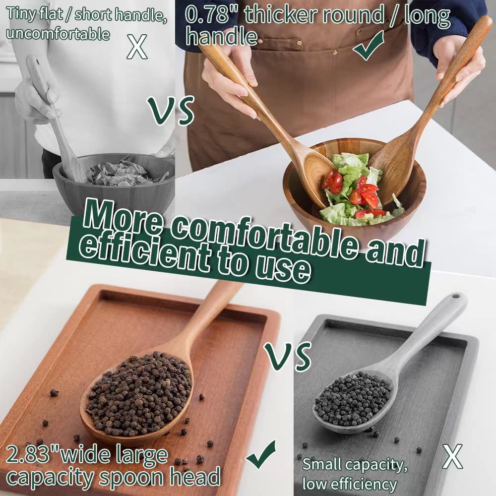 Wood Spoon, Healthy Acacia Wooden Cooking Spoons, Durable Kitchen Serving Spoon Scooper, Non Scratch Wood Ladle Tableware For Cooking, Serving Salad, Stirring Soup, Easy to use Decent Vrvege