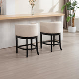 RIVOVA Farmhouse Bar Stools Set of 2-26" Counter Height Linen Upholstered Barstools with Barrel Back & Footrest, Sturdy Black Wood Frame Kitchen Island Stools for Indoor/Outdoor/Club, Beige RIVOVA