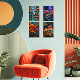 obterie 4 Pack Framed Paint by Numbers Kit for Adults Beginner Canvas Painting by Numbers for Adults Mushroom Easy Adult Paint by Number Kits with Frame Forest Watercolor Painting by Number 8x12 Inch obterie