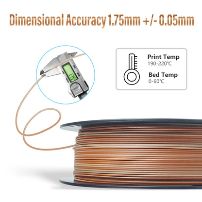 COLORFUL Wood Grain PLA 3D Printer Filament 1.75mm, Dual Color Filament with 20% Wood Fiber, 3D Printing PLA Filament Wood Grain Filament, 1kg Spool (2.2 lbs),Dimensional Accuracy +/- 0.05 mm