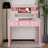 FUNKOCO Home Office Furniture Writing Desk,Computer Work Station with Detachable Hutch,5 Drawers(Pink) FUNKOCO