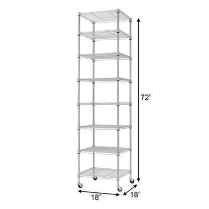 Finnhomy Heavy Duty 8 Tier Wire Shelving with Wheels 18x18x72.8-inches 8 Shelves Storage Rack Thicken Steel Tube, Pantry Shelves for Storage,