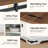 HOOBRO Farmhouse Coffee Table, Large Square Coffee Table for Living Room, Lift Top Coffee Table Square, Wooden White Coffee Table with Barn Door, Hidden Space, White and Walnut WH80KF01 HOOBRO