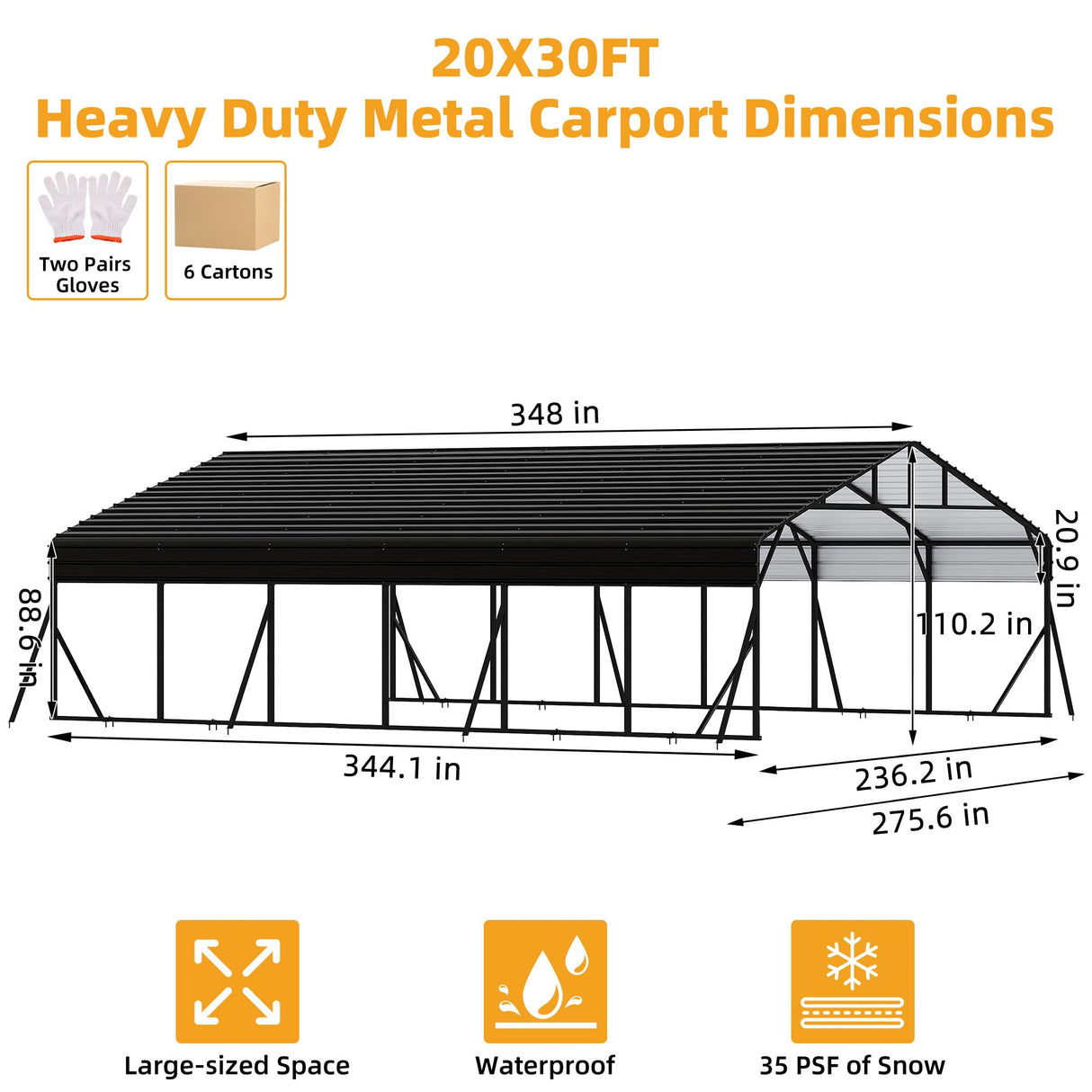 20 x 30 FT Metal Carport with Galvanized Steel Roof, Heavy Duty Metal Roof Carport with Enhanced Base, Tall MetalCarport Kits Garage for Tractors, Trucks, Boats, Cars Reljofum