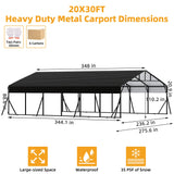 20 x 30 FT Metal Carport with Galvanized Steel Roof, Heavy Duty Metal Roof Carport with Enhanced Base, Tall MetalCarport Kits Garage for Tractors, Trucks, Boats, Cars Reljofum