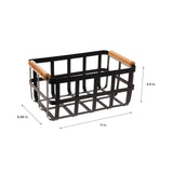 Simplify Rectangular Metal Storage Basket with Bamboo Handles | Large | Farmhouse Style Wire Basket | Home Organizer | Decorative | Rustic | Black Simplify