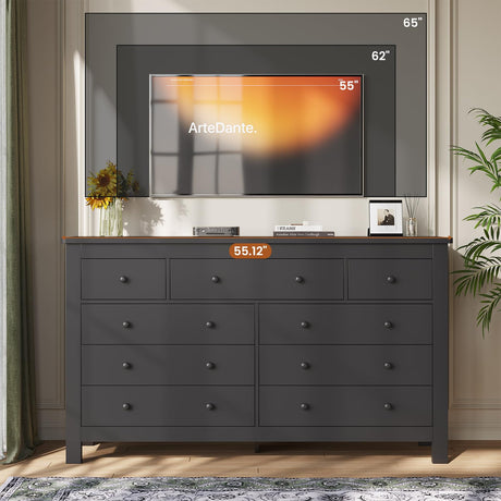Hasuit Black Dresser for Bedroom with 9 Drawers, Modern 55.1" Long Dressers Chest of Drawer with Large Drawers, Large Capacity Storage Organizer Cabinet, Wide Dresser for Bedroom, Living Room, Hallway Hasuit