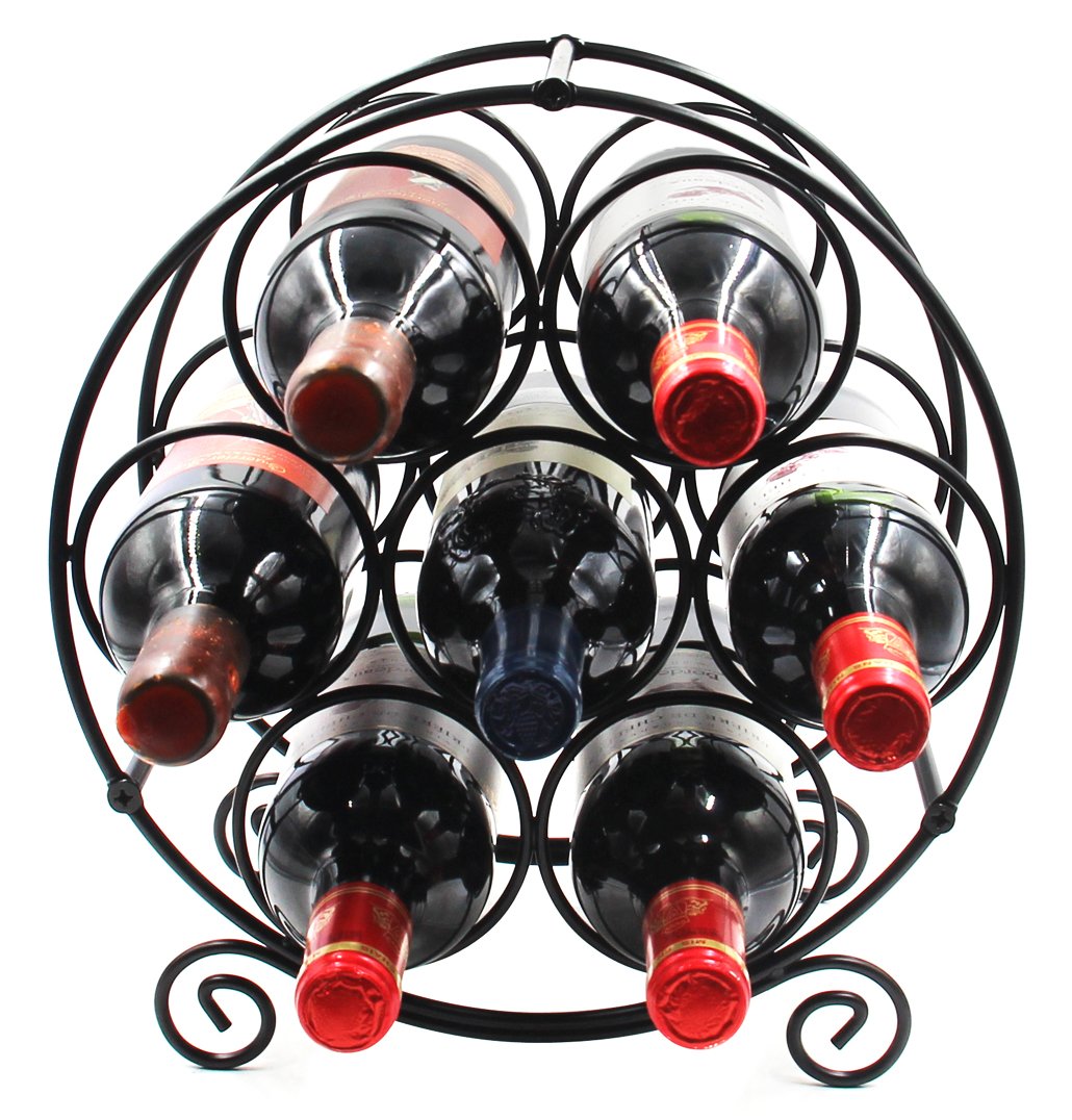 PAG 7 Bottles Freestanding Countertop Wine Rack, Metal Small Table Top Wine Rack, Drink Organizer Bottle Holder, Kitchen Organizers and Storage, Black PAG
