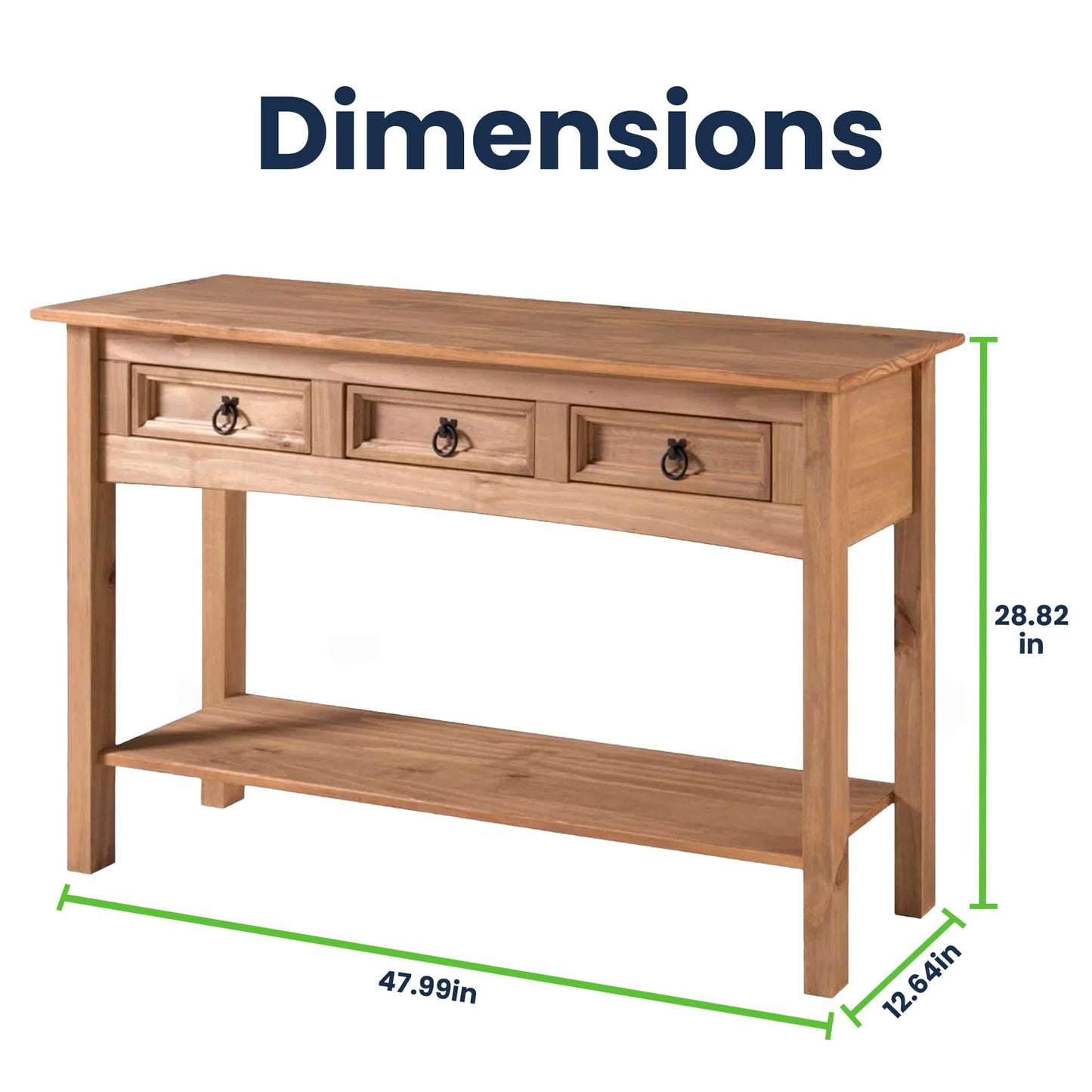 Farmhouse Solid Wood Hall Table with 3 Drawers - Furniture Dash 47.9" Console for Entryway and Foyer