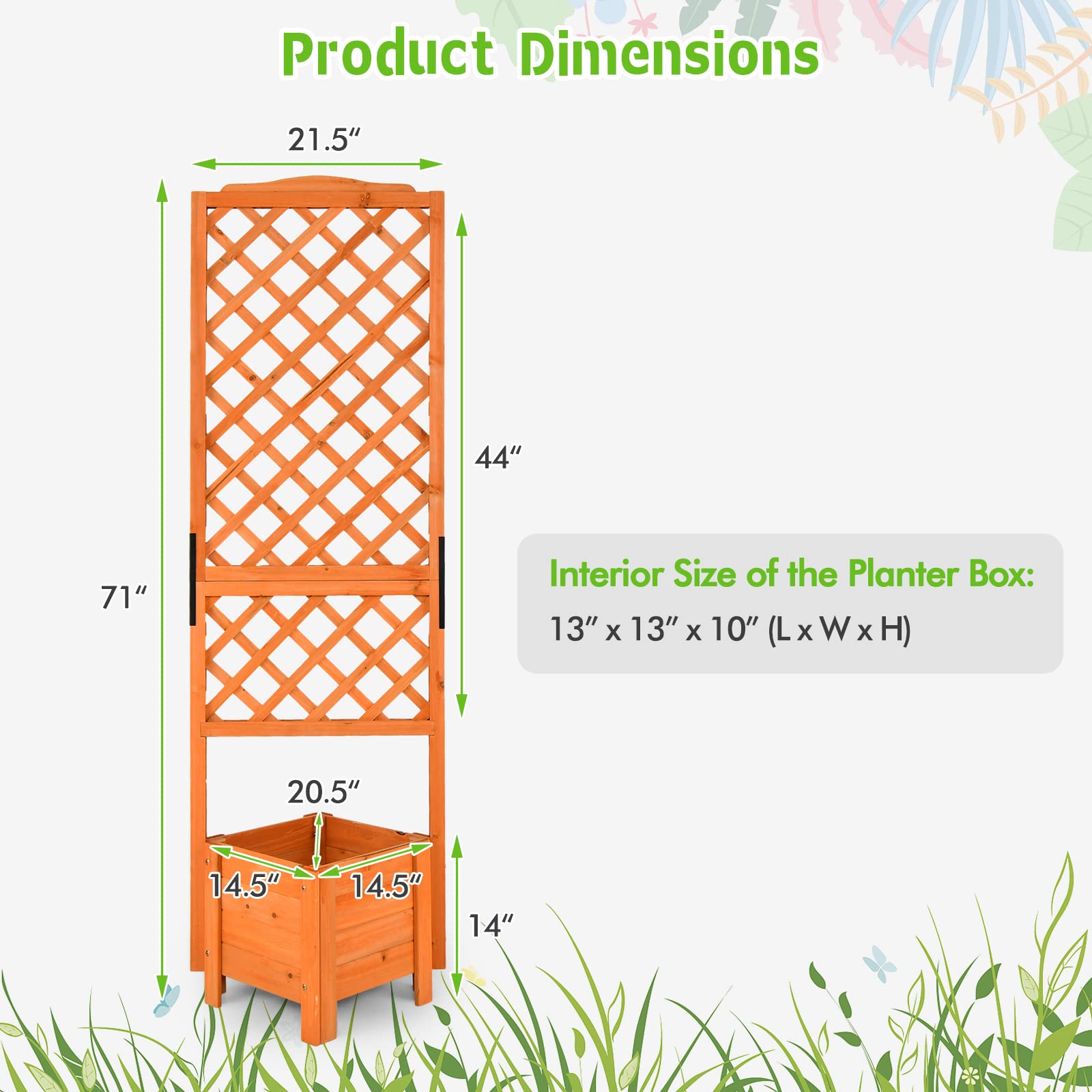 Giantex Planter Raised Bed with Trellis, Wood Raised Garden Bed 71” High Trellis for Plant Flower Climbing or Pot Hanging, Indoor Outdoor Use for Yard Balcony Corner - WoodArtSupply