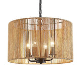 TELAFLY Rattan Wicker Drum Chandelier Light Fixtures,4 Light Boho Pendant Light Farmhouse Rustic Hand Woven Lighting for Dining Room Kitchen Island Living Room Bedroom TELAFLY