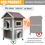 Rockever Outdoor Cat House, 2 Story Outdoor Houses for Feral Cats Wooden Outside Cat Shelter Weatherproof with Escape Door Rockever
