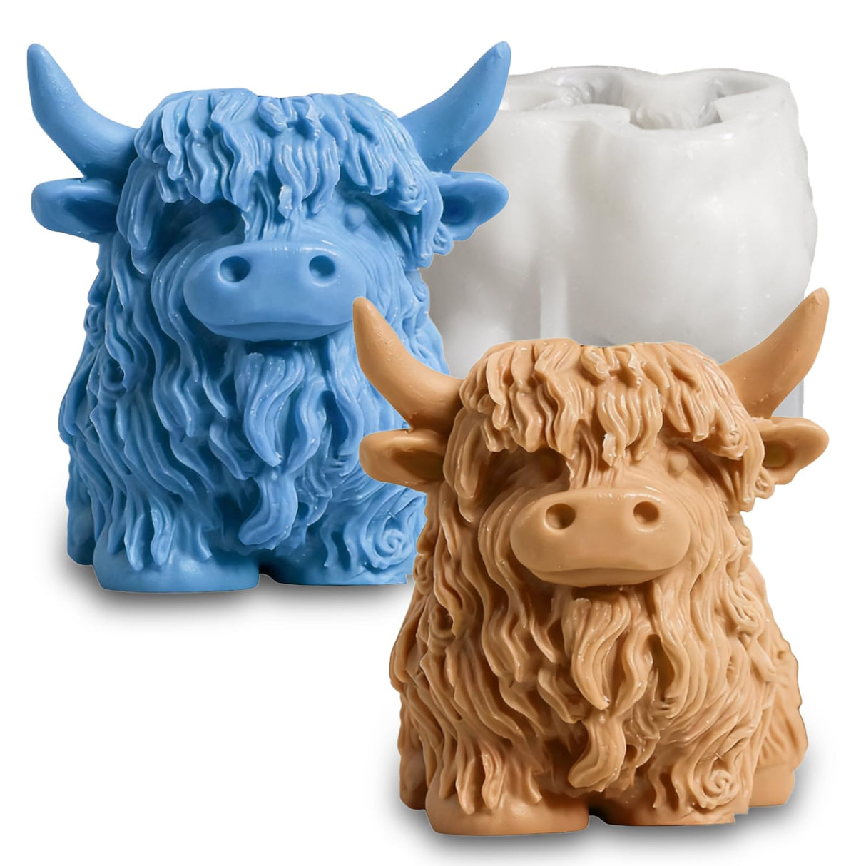 Wehous Highland Cow Silicone Molds, 3D Cow Resin Candle Soap Molds, Unique Animal Mold for Chocolate Fondant Cake Decorating, Keychain Jewelry Pendant Car Freshie Wall Hanging Mold Art Craft Decor Wehous
