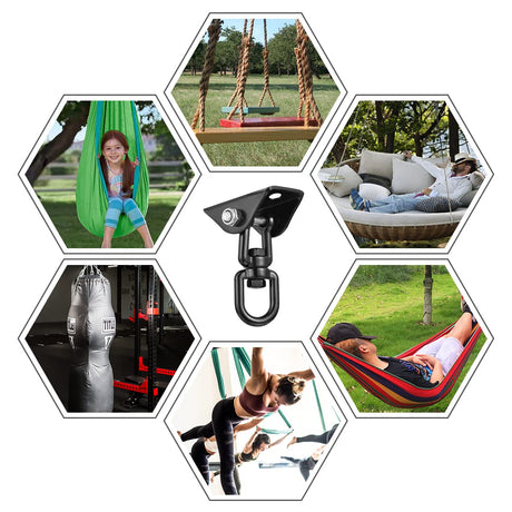 Hammock Hanging Kit,Hanging Chair Hardware 360°Rotating 1200 lb Capacity Hammock Hooks Heavy Duty,Hammock Chair Hanging Kit & Swing Ceiling Hook Snap for Hammock Chair Stand,Seat, Tree,Yoga,Gym(Black) JACNITAD