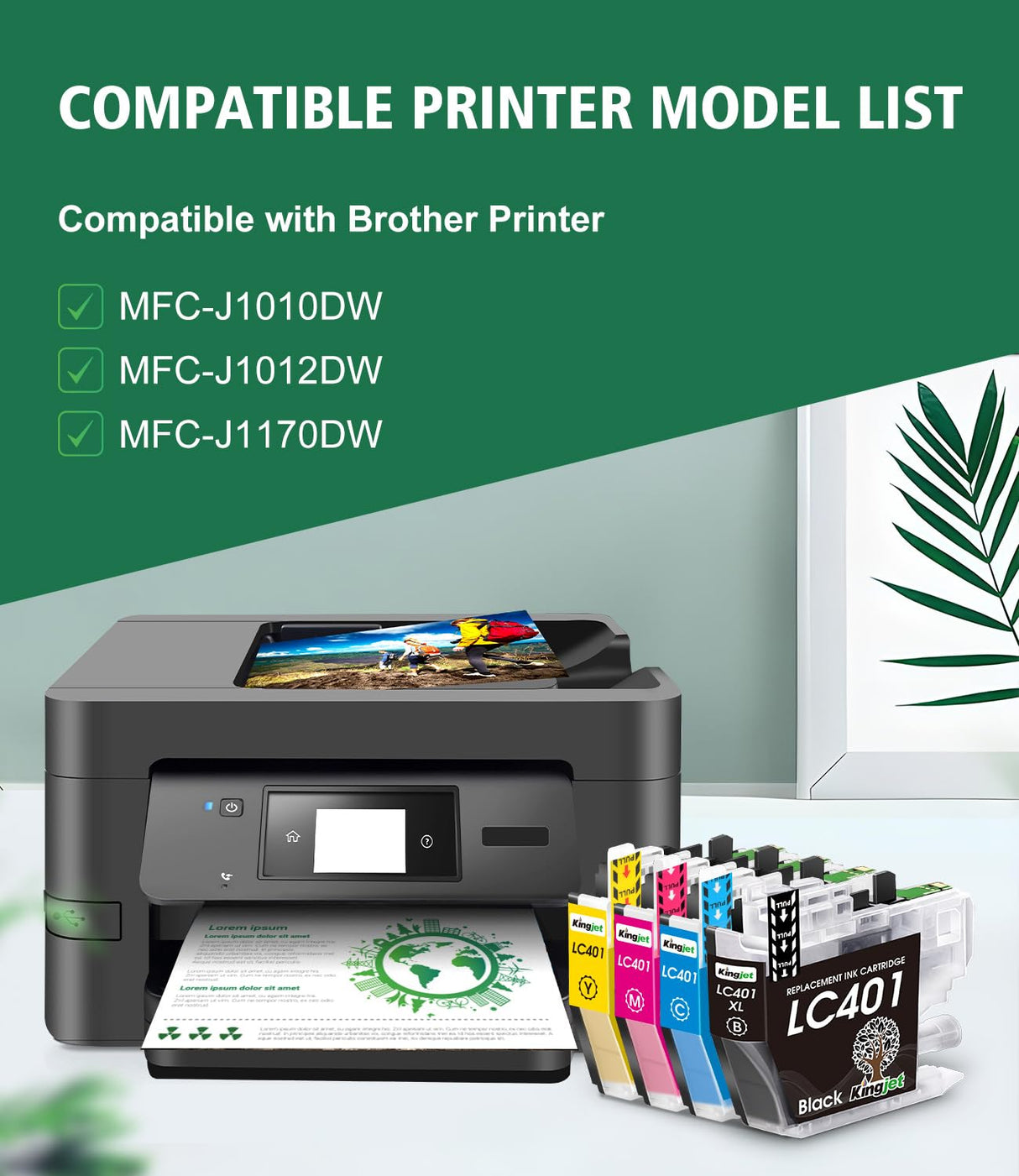 Kingjet LC401 Ink Cartridges Replacement for Brother LC401 Ink Cartridges Compatible with LC401 Ink Cartridges for Brother Printer MFC-J1010DW MFC-J1170DW MFC-J1012DW, 4PK（Black/Cyan/Magenta/Yellow Kingjet