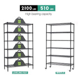 FDW Wire Shelving Unit with Wheels Steel 6 Tier Heavy Duty Layer Rack Storage Metal Shelf Garage Organizer Wire Rack Shelving Adjustable Utility 2100 LBS Capacity-18x48x82 inch (Black) FDW