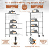 Leteuke Bakers Rack with Storage & Wheels, 42 Inch Microwave Stand Kitchen Shelves, 4-Tier Heavy Duty Storage Rack with 20 S-Hooks, Commercial Metal Utility Kitchen Cart, 42× 18× 63 Inch, Chrome Leteuke