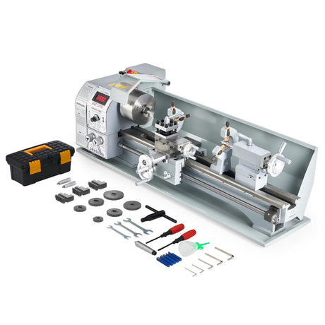 CREWORKS Mini Metal Lathe, 9" x 24" Benchtop Metal Lathe with 3 Jaw Chuck and 3000rpm Max. Spindle Speed, 1100W Metalworking Machine with LCD Display, Metal Lathe Machine CREWORKS
