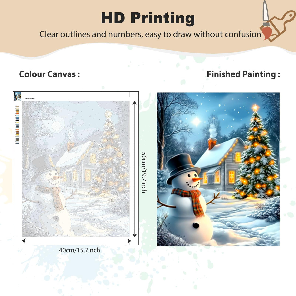 EOBROMD Christmas Paint by Numbers Kits for Adults, Snowman DIY Kits Crafts for Beginner on Canvas, Christmas 3 Brushes and Acrylic Paint for Home Decor 16x20inch(Without Frame) EOBROMD
