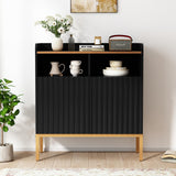 ARTPOWER Storage Cabinet with Fluted Doors and Shelves, Modern Rustic Industrial Sideboard Buffet Cabinet with Metal Legs, Accent Credenza Console for Kitchen Dining Room, Living Room, Entryway, Black ARTPOWER