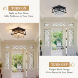 Crystal Flush Mount Ceiling Light, 11.8 inch 4-Light Black Farmhouse Lighting Metal Ceiling Light, Modern Trapezoid Hallway Light Fixtures Ceiling Mount for Bedroom Kitchen Laundry Entryway Foyer Ejerlya