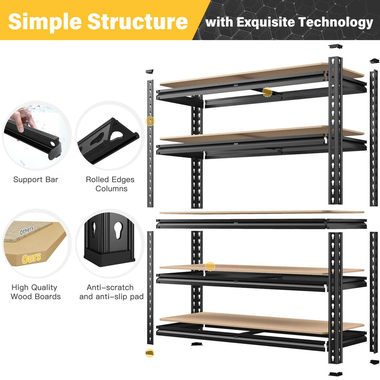 REIBII Set of 2 Garage Shelving, 2000LBS Adjustable Metal Shelving, 5 Tier Storage Shelves for Garage, Pantry, Kitchen, Basement 71.5" H x 35.5" W x 11.8" D REIBII