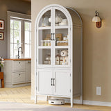 ONBRILL 71" Tall Arched Cabinet, 5-Tier Arched Kitchen Pantry with Glass Doors & Shelves, Modern Display Arch Cabinet with Adjustable Feet, Wooden Pantry for Living Room, Dining Room, Off White ONBRILL