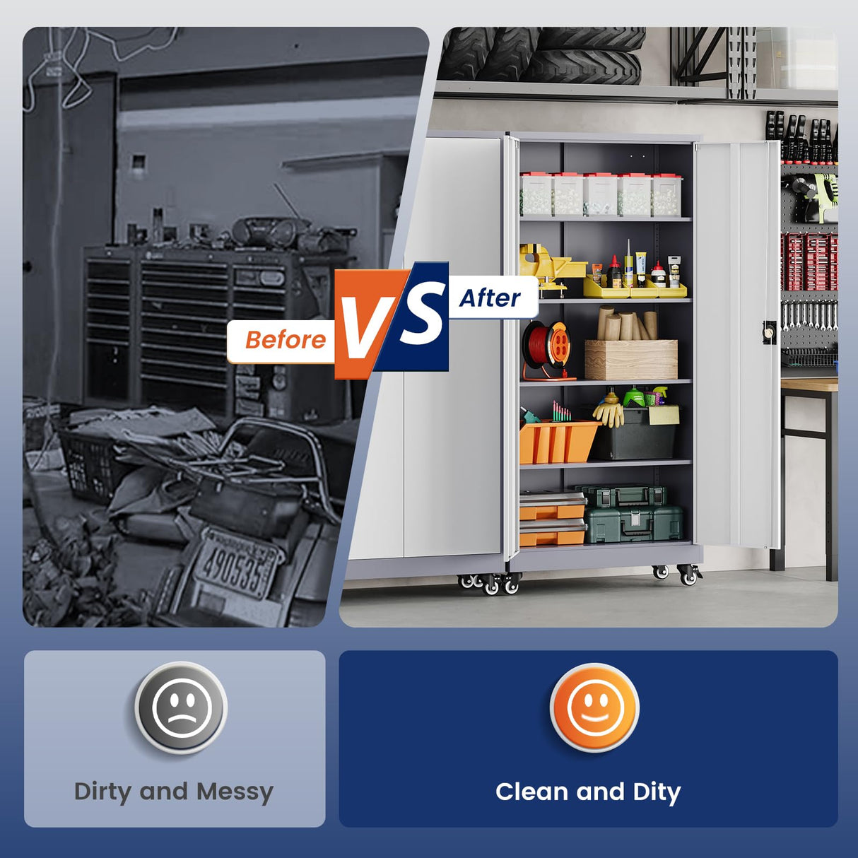 Yizosh Metal Garage Storage Cabinet with Locking Doors and Adjustable Shelves,- 75" Rolling Steel Tool Cabinet for Home Office,Garage,Warehouse Yizosh