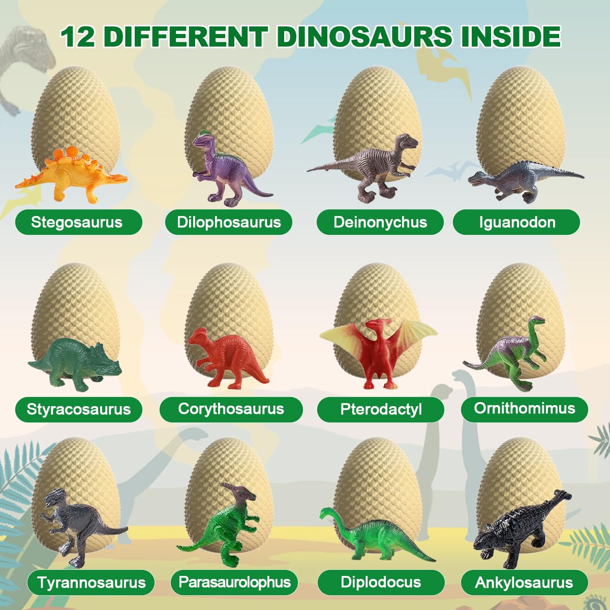 EARTH'SCODE Dinosaur Eggs Excavation Dig Kit, 12 Dino Egg with 12 Cute Unique Dinosaurs Inside Toys for Best Holiday & Birthday Archaeology Science STEM Crafts Gifts for Kids 3-12 Years Old EARTH'SCODE