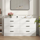 Bigbiglife Wood Dresser for Bedroom, 6 Drawer Double Dresser, Modern Chest of Drawers with Deep Drawers, Large Storage Organizer for Living Room, Closet,15.8" D x 47.2" W x 27.7" H (White) Bigbiglife