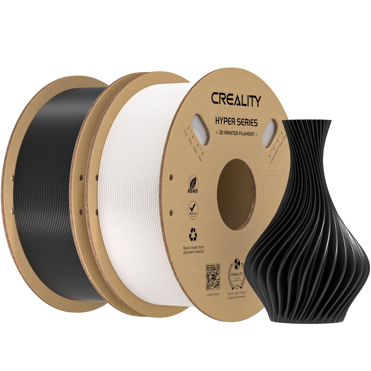 Creality Hyper PLA Filament Bundle 1.75mm 2KG for K1 Max/Ender 3 V3 SE/KE, 3D Printer Filament PLA Designed for High Speed 30-600mm/s, Dimensional Accuracy +/- 0.03 mm (Black & White 2-Pack) Creality