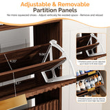 VINGLI Fluted Shoe Cabinet Storage for Entryway,Hidden Shoes Storage Cabinet with 4 Flip Drawers, Mid Century Modern Shoe Rack with LED Light,Shoes Organizer with Cubby for Hallway(Dark Walnut) VINGLI