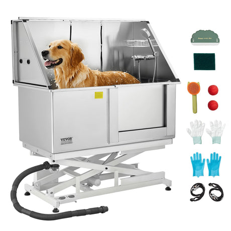 VEVOR Electric Lift Dog Washing Station, 50 inch Professional Stainless Steel Pet Grooming Tub w/PE Water Filter Board, Faucet & Showerhead Dog Bathtub Washing Sink for Multiple Pets (Right Door) VEVOR