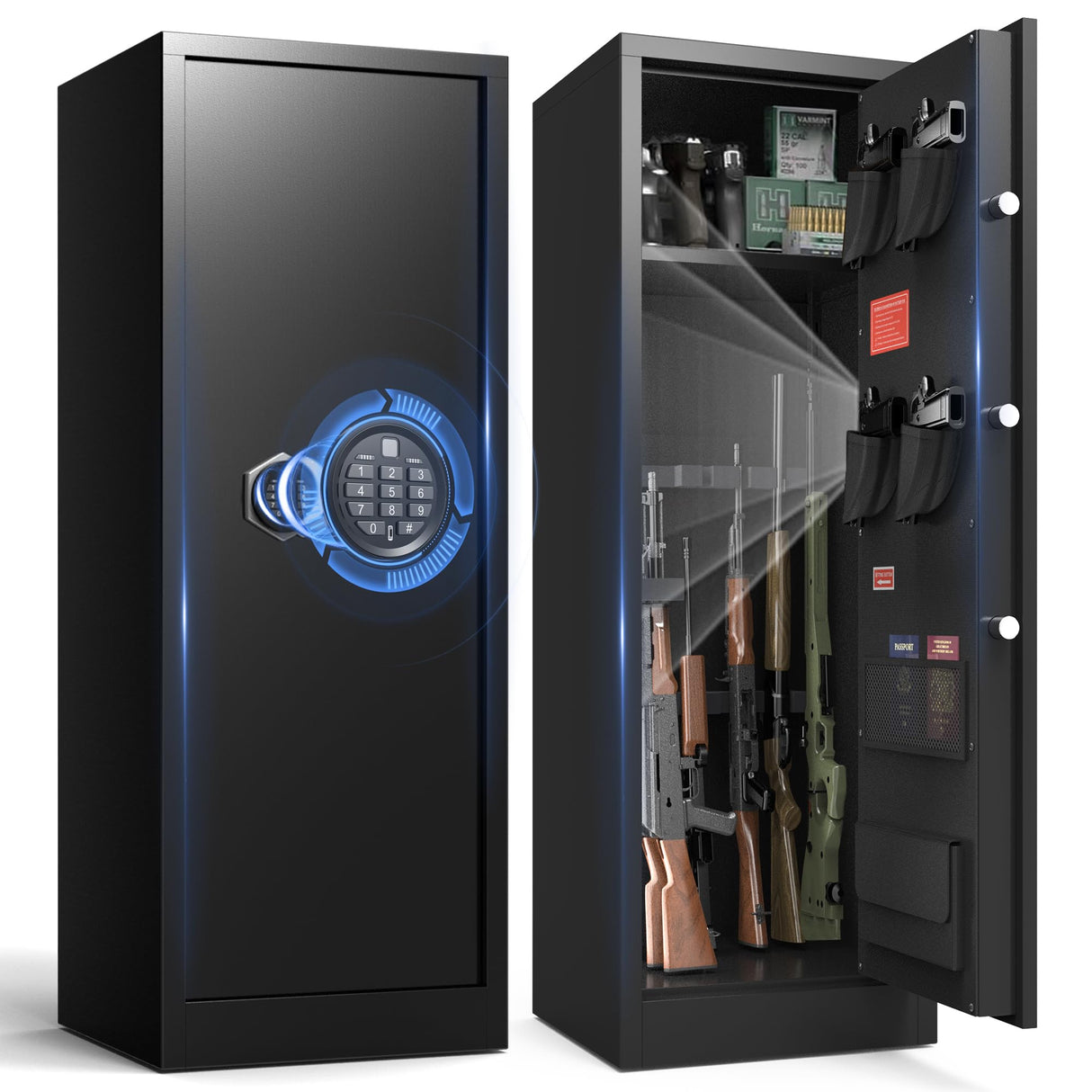 Marcree Gun Safe, Large Electronic 8-12 Gun Cabinet for Rifles and Shotguns, Digital Rifle Safe with Dual Alarm System, Guns Locker with Removable Shelf, Mute Function, Handgun Bag, Assemble Required Marcree