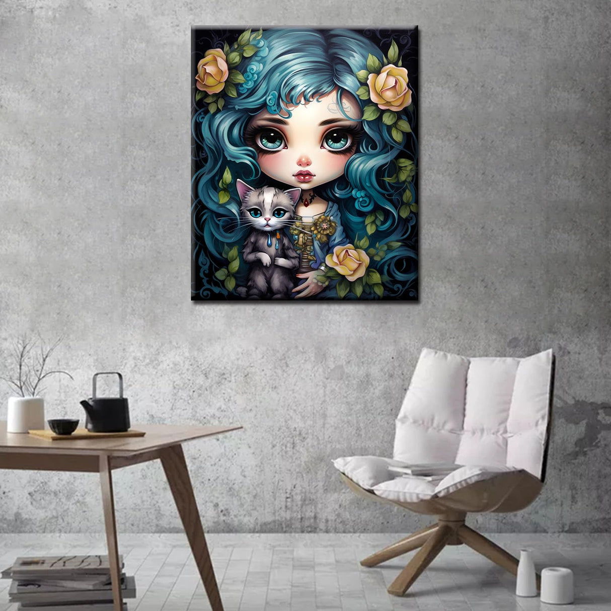 Fashion Fairy Girl Paint by Numbers Kits 16x20 inch Canvas Animal Cat DIY Oil Painting for Kids, 16''x20' inch Adults Beginner Tropical Flowers /Leaves Paintwork with Brushes Boho Gift(DIY Frame) TUMOVO