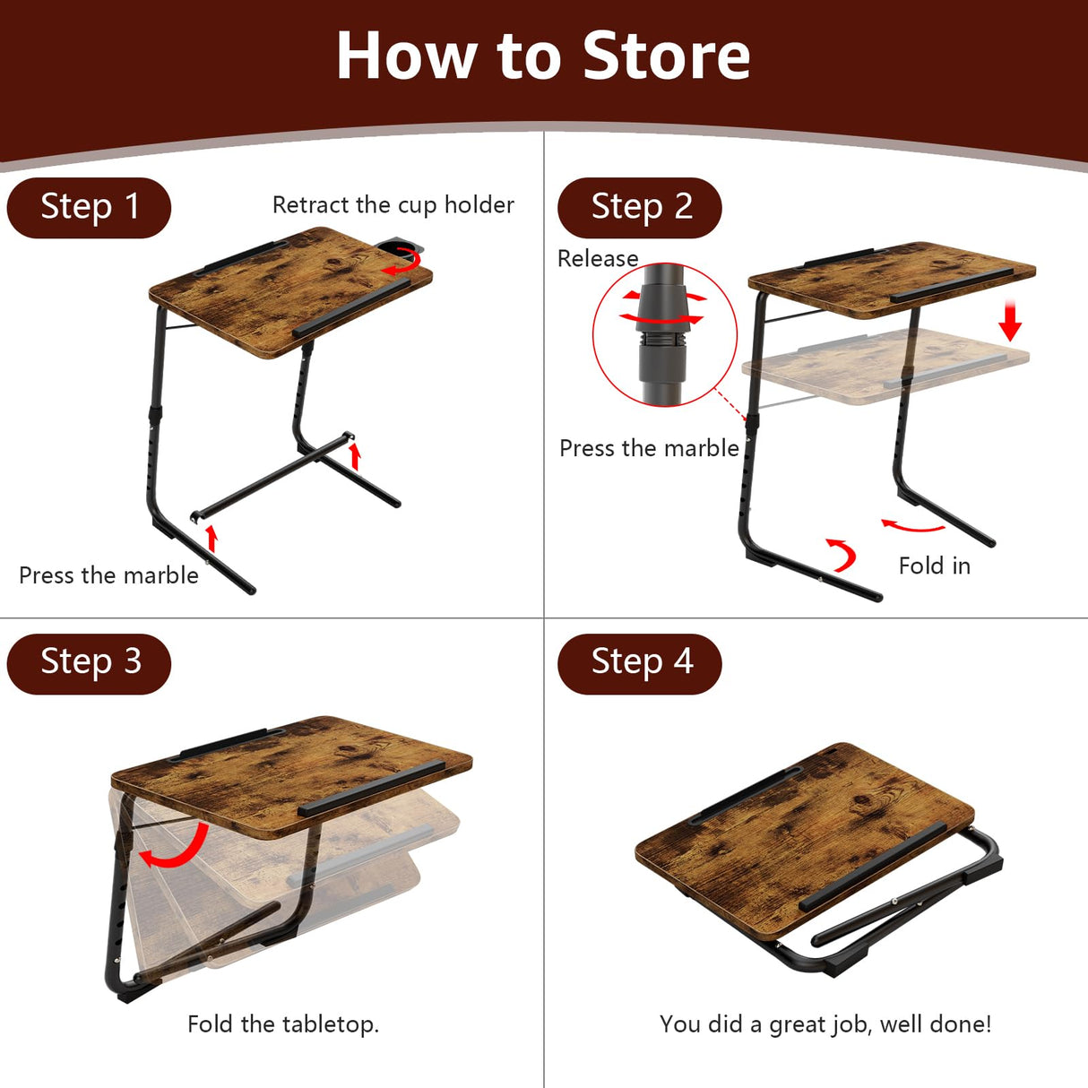 Folding TV Tray Adjustable Dinner - Trays for Eating On Couch Wooden Tables Mate Stand Foldable Desk Table with Cup Holder Portable NUTIKAS