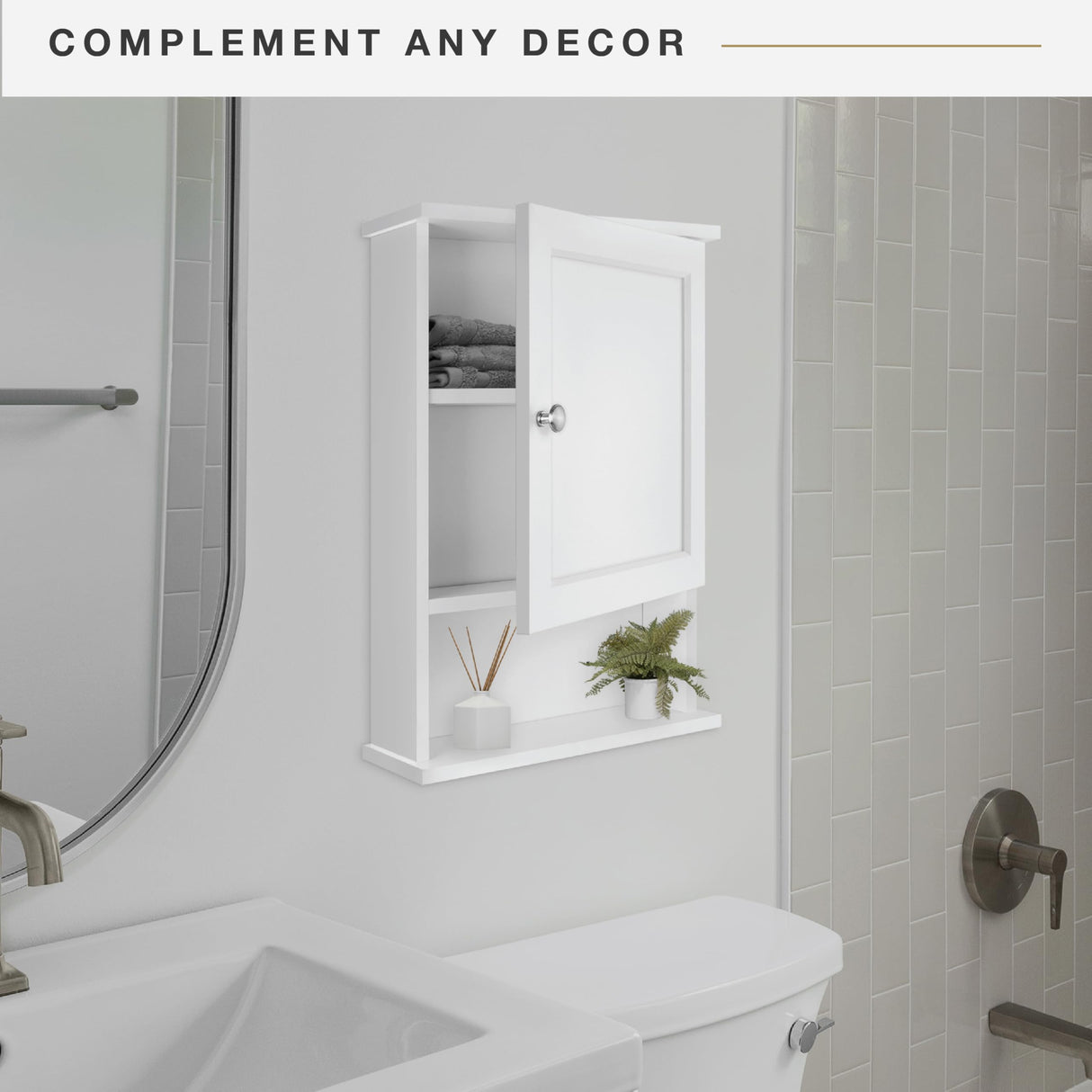 MCS 23x16 White Medicine Cabinet Organizer, Wall Mounted Bathroom Cabinet for Over-The-Toilet Storage, Bathroom Furniture & Restroom Organizer MCS