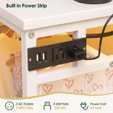 OtterOasis 47.2" White Dresser with Hanging Rack, 2 in 1 Bedroom 6 Drawers Dresser with LED Lights & Charging Station, Wooden Dressers with Fabric Drawers and Clothing Rack for Girls, Kids OtterOasis