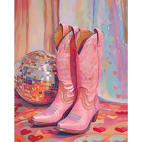 Vintage Boots Paint by Number Kits,Retro Disco Ball Paint by Numbers Kit for Adults Beginner Without Frame,Easy DIY Acrylic Painting for Canvas for Decor 16x20inch Canrichshop