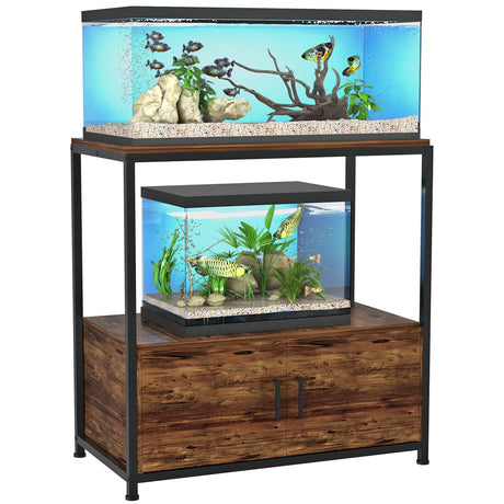 Fish Tank Stand for 20-29 Gallon Aquarium, Metal Wood Aquarium Heavy Duty Stand with Cabinet Accessories Storage for Home Decor VANVERB
