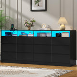 Loomie 12 Drawer Black Dresser with Charging Station & Led Lights for Bedroom, Long 63" Quadruple Wide Dresser TV Stand for TVs up to 75", Large Dressers Organizer with 4 Open Cubbies for Living Room Loomie