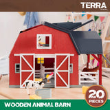 Terra By Battat - 20 Pcs Wooden Animal Barn Toy - Farm Toy Set - Pretend Play Toys For Kids and Toddlers Ages 3+ TERRA BY BATTAT