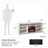 Ameriwood Home Hendrix Fireplace TV Stand for TVs up to 65 Inch, Replaceable Electric Fireplace Insert Heater, Realistic Log and Flame Effect, For Living Room or Bedroom, Ivory Oak Ameriwood Home