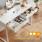 CubiCubi Vanity Desk with 2 Drawers, 40 Inch Computer Home Office Desk, Modern Makeup Dressing Desk, Study Work Table, White CubiCubi