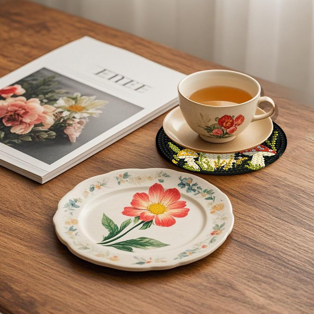 EWJRNSF 6 PCS 5D Diamond Painting Coasters Kits with Holder, Small Diamond Art Kits for Adults Beginners Diamond Dots Arts and Crafts Gems Supplies Item Mushroom Shaped EWJRNSF