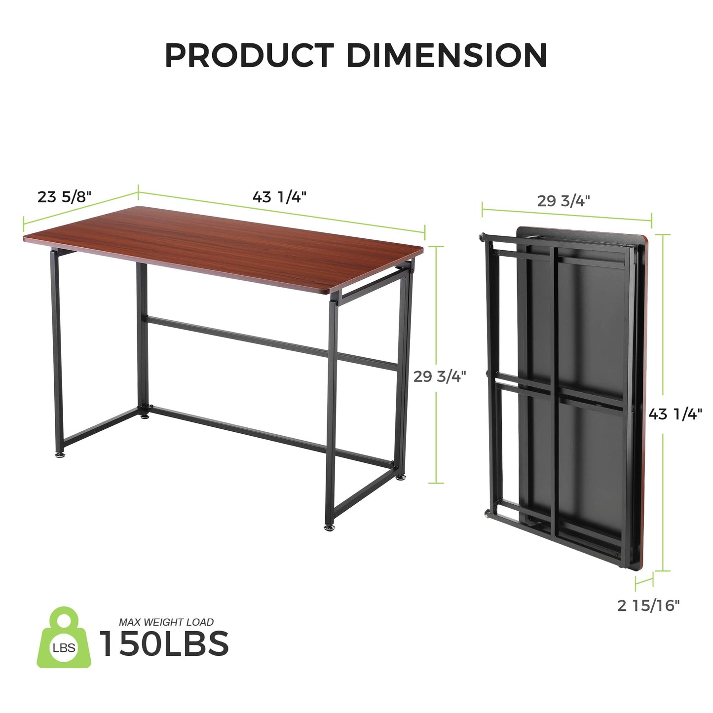 Eureka Ergonomic Folding Computer Desk, No Assembly Tables, 43" Foldable Desk for Work Study Desk Gaming Desk Small Desk to Save Space Home Office PC Desk Writing Student, Adjustable, Cherry - WoodArtSupply