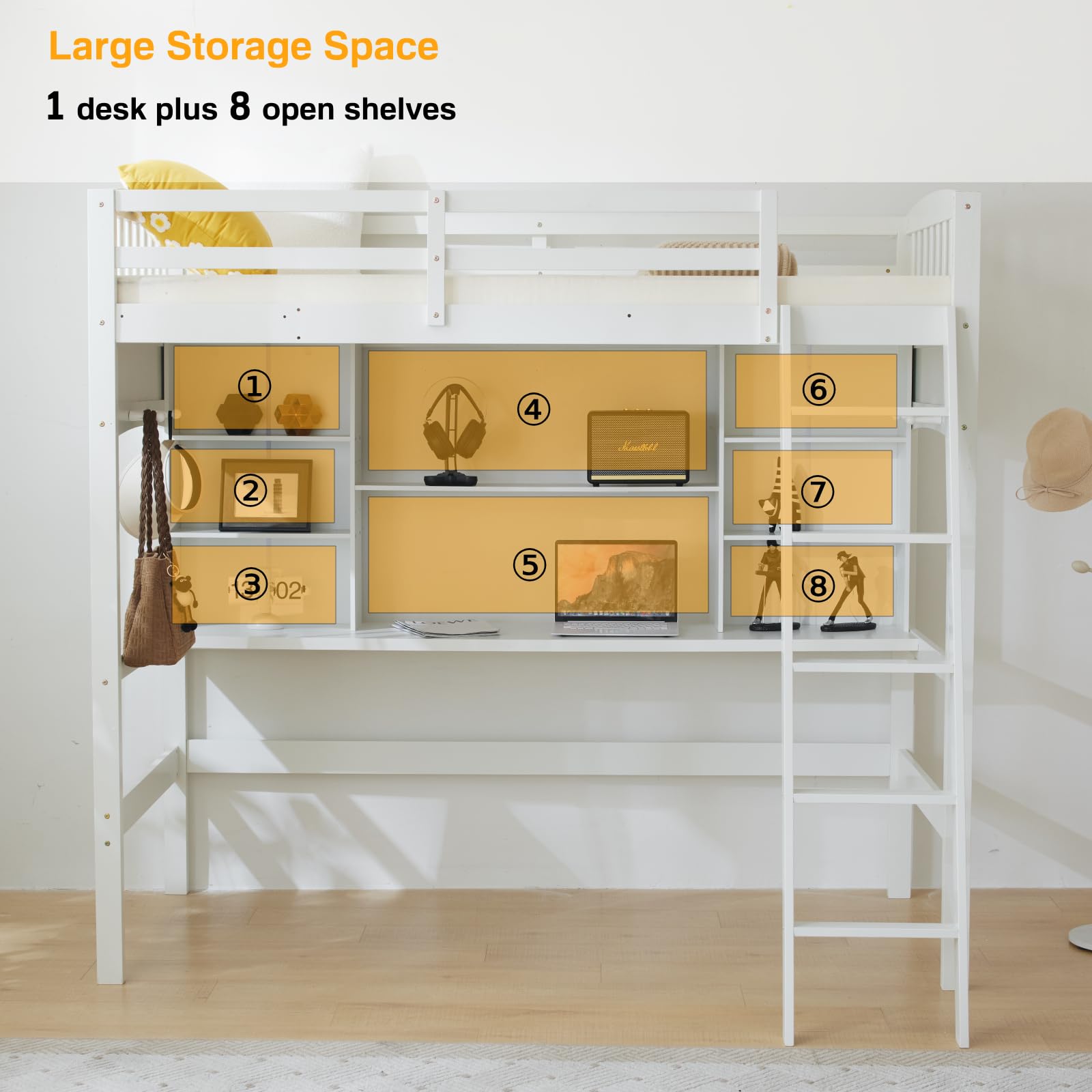 VINGLI Space-Saving Twin Loft Bed with Desk & Bookshelf for Kids and Teens - WoodArtSupply