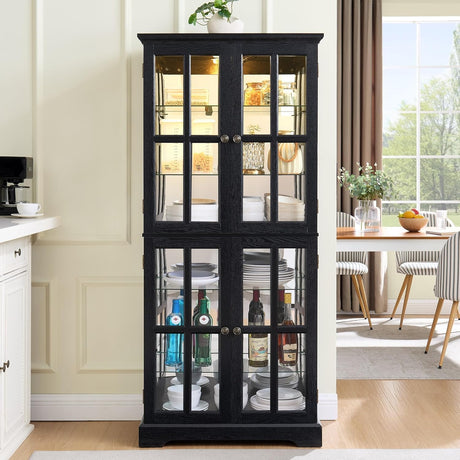 LuxyHoom Lighted Display Curio Cabinet Elegant China Cabinet Featuring 6 Shelves and 69 Inch Height for Premium Home Decor Storage Solutions(Black) LuxyHoom